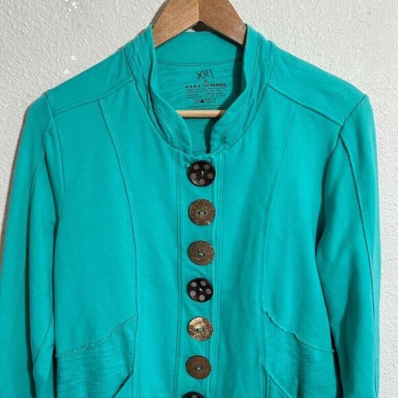 Neon Buddha Big Button Sweater Jacket S Teal Seafoam Blue Pockets - Picture 4 of 8